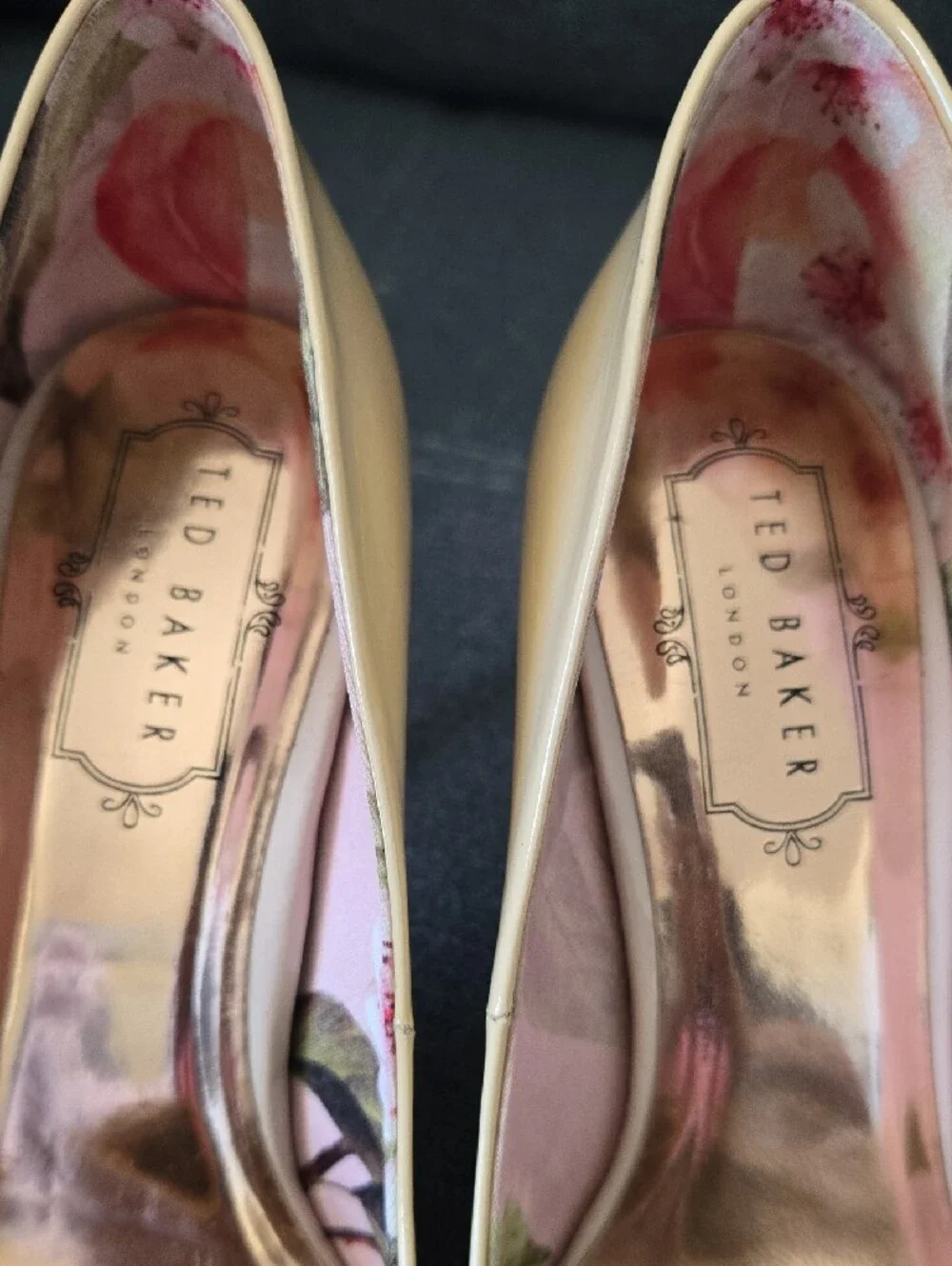 Ted Baker Kawaa Pale Beige Patent Pointed-Toe Stiletto Heels